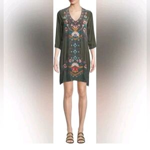 Johnny Was Delphine Drape Tunic/ Dress V Neck Embroidery Velvet